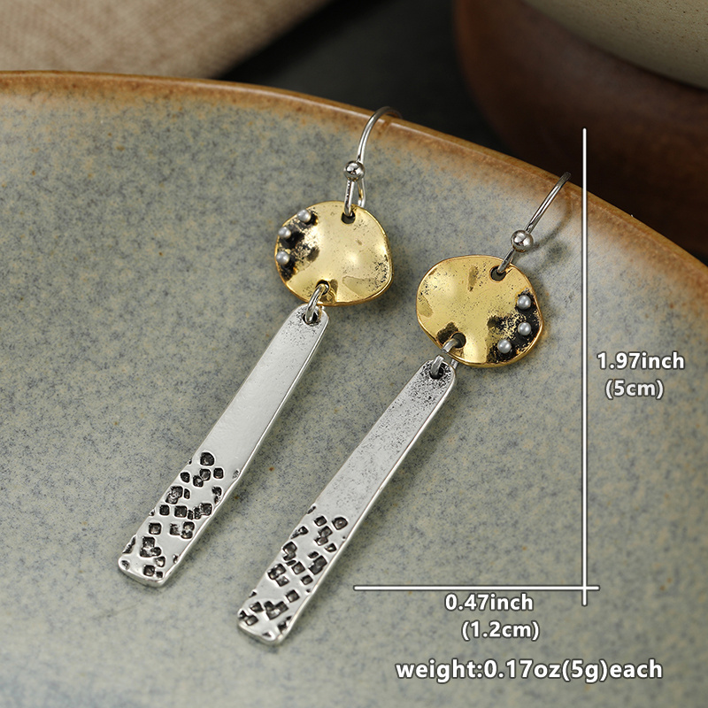 Women's Minimal Retro Dual Tone Long Bar Dangle Hook Earrings